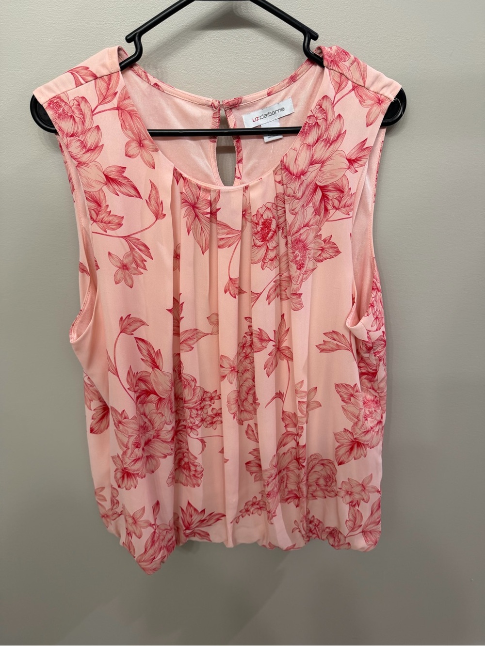 Liz Claiborne Pink Floral Pleated Sleeveless Top